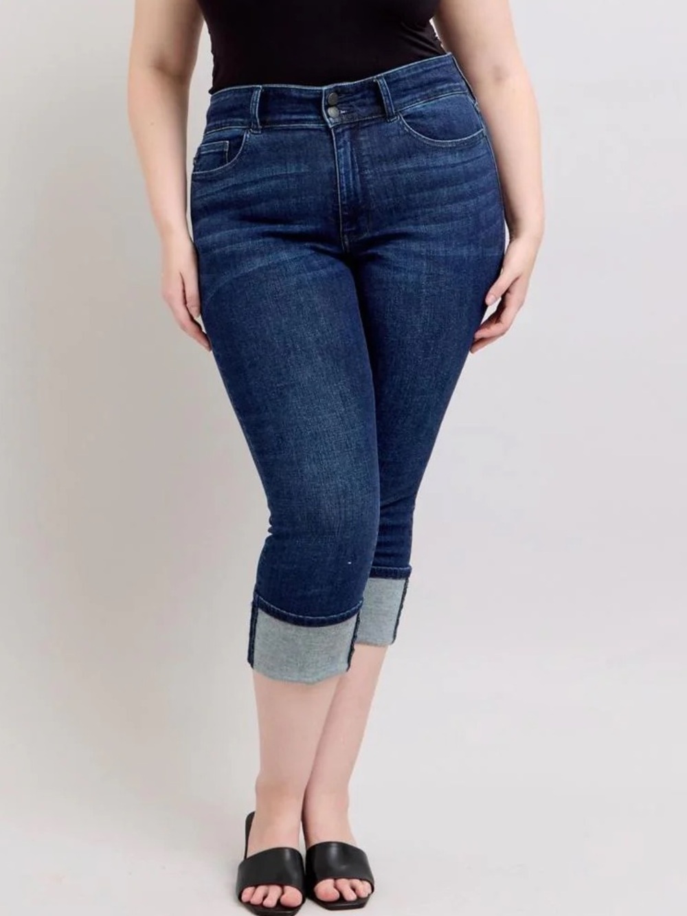 Judy Blue High Waist Double Button Capri Denim Jeans Size 24W NEW Summer Stretch